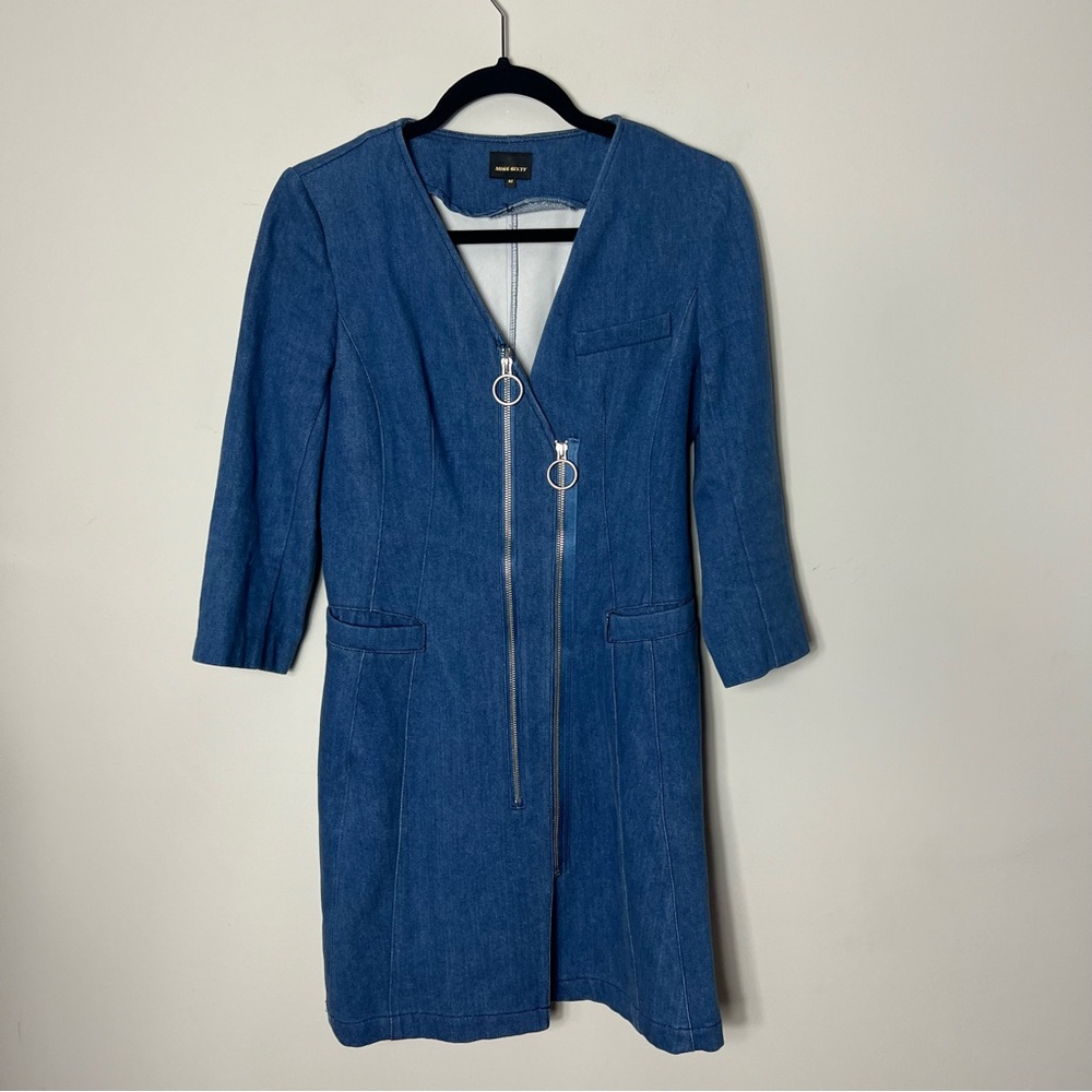 Miss Sixty Denim Jean Dress Stretch Zip Front Long Sleeve Medium